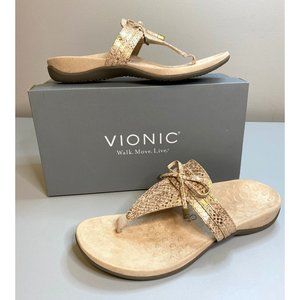 NEW Vionic Amaya Womens 9.5W Sandal Pink/Gold Snake Embossed Thong Ortho Comfort